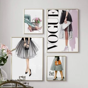 Poster 4er Set Kunstdruck Vogue Mode Girl Wanddekoration Rosa Weiß Fashion A4 - Bild 1 von 6