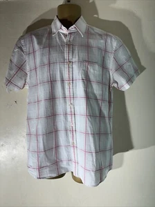 Mens Maine New England Size Medium White Pink Check Short Sleeve Casual Shirt - Picture 1 of 6
