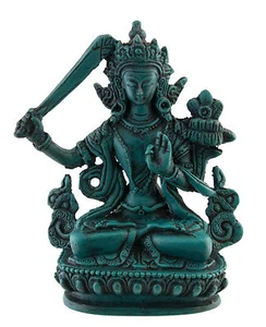 Manjushri Statue Bouddhiste en Resine Bouddha de 11 cm couleur Turquoise # 7159 - Picture 1 of 2