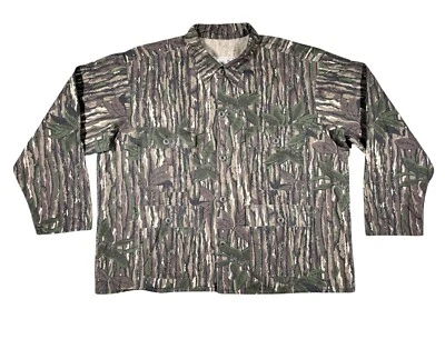 Vintage Realtree Camo Button Up Shirt XL USA Made 4 Pockets Tree Bark Green Leaf - Image 1 of 4
