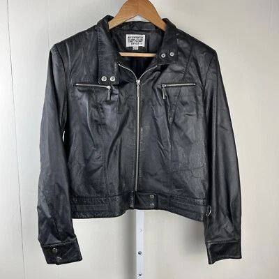 复古摩托车夹克黑色皮革全拉链 Y2K 骑手女式 US 14 — 第 1/4 张图片