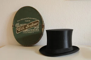 Antiker Klappzylinder Chapeau Claque Wilh. Fruhner mit Hutschachtel 54cm Umfang - Bild 1 von 9