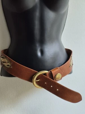 Vintage Linea Pelle Brown Leather Cowhide Bronze Tone Women's Belt S - Image 1 of 4