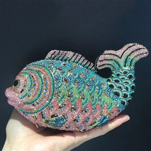 Kristall Damen Fisch Form Clutches Abend Schulter Handtasche Bankett Hochzeit Handtasche - Bild 1 von 6