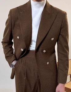 Traje de negocios informal vintage de 2 piezas para hombre con solapa con muescas de doble botonadura blazer pantalones  - Imagen 1 de 13