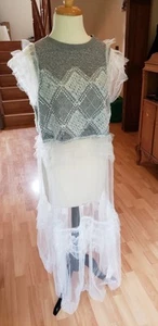 Free People Embellished Gray Tank With Long Tulle Skirt and Side Opening - Picture 1 of 7