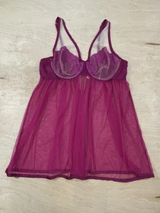 Cacique Womens Fuchsia Hot Pink Sheer Lace Babydoll Chemise Lingerie Size 18/20 - Picture 1 of 11