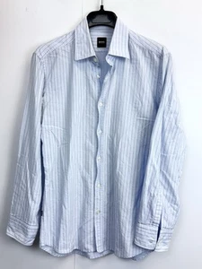 Hugo Boss Shirt Men’s Large Blue Casual Striped Down Outdoors Slim Fit Textured - Picture 1 of 9