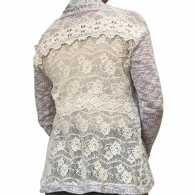Miss Me Cardigan Size S Open Front Cream Lace Gray Knit Sweater  Foto 1 de 4