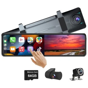 3 Channel Car DVR Dash Cam WIFI GPS HD 2.5K Rearview Mirror Carplay Android Auto - Picture 1 of 10