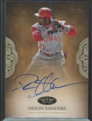 2019 Topps Tier One Deion Sanders #PPA-DS On Card Autograph /50 Reds - Image 1 of 2