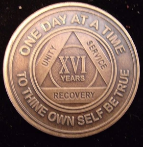 Alcoholics Anonymous AA 16 Year Bronze Medallion Token Chip Sobriety Sober - Picture 1 of 9