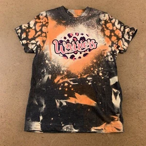 L.A.T Live And Tell Girls T-Shirt Black Orange Warriors Leopard Print Crew S New - Picture 1 of 4