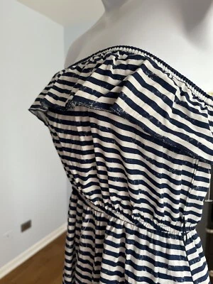 TRIXXI SLEEVELESS MAXI DRESS NAVY BLUE WHITE STRIPE RUFFLE TOP LIGHTWEIGHT SMALL - Image 1 of 4