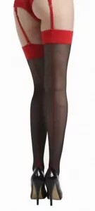 FREE P&P Jive Contrast Heel & Seam Stockings Red/Black Black/Red & Nude /Coffee - Picture 1 of 9