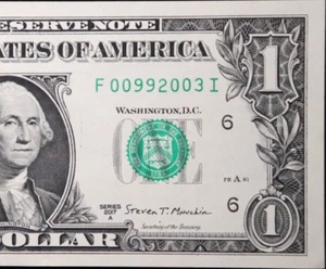 (Gem CU) Sep 9 2003 Birthday Note F00992003 One Dollar Fancy Serial Number - Picture 1 of 3