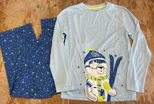 Cat & Jack Girls Pajama Set M (8-10) Blue Snowflake Polar Bear Skiing Top & Pant - Picture 1 of 3