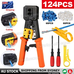 6in 1 RJ45 RJ11 Crimper Cat5/6 Connector End Pass Through Network Stripper Tool - Picture 1 of 8