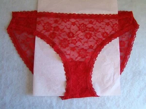 New Victoria’s Secret Red Floral Lace and Waist Bikini Panties - Picture 1 of 4