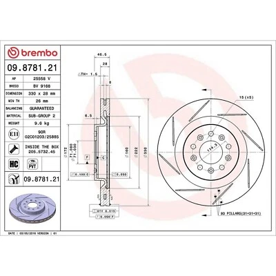 Disco de freio Brembo Prime revestido com UV - com fenda - 09.8781.21 para Aston Martin - Imagem 1 de 2