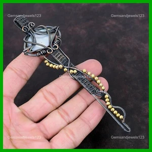 Natural Black Mother Of Pearl Unique New Wire Wrapped Key Pendant Jewelry Copper - Picture 1 of 6