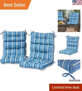 Durable Polyester Outdoor High Back Cushions - 44''x22'' in Steel Blue Stripe - Picture 1 of 10