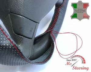 FOR LANCIA Aurelia 50-58 BLACK PERF LEATHER STEERING WHEEL COVER DARK RED STIT - Imagen 1 de 5