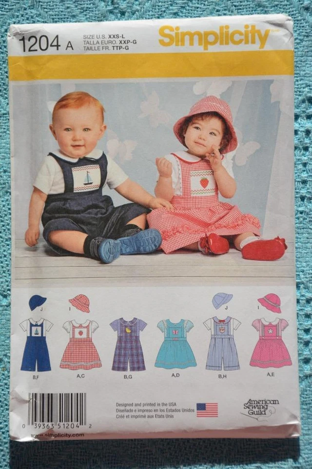 #1204 Simplicity Sewing PATTERN-Baby Jumper-Bodysuit-Hat Size-XXS-XS-S-M-L/0-18m - image 1 of 1