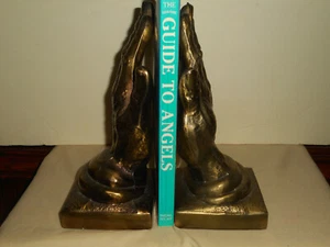 Brass Praying Hands Bookends Vintage MCM Bronze Tone Metal Religious Bookend Set - Picture 1 of 12
