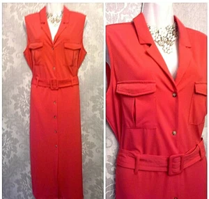 NEXT SIZE 18 RED STRETCH CREPE BELTED POCKET SHIRT MIDI LENGTH DRESS BNWT £45 - Picture 1 of 3