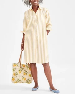 Style & Co. Women's Cotton Striped Shirtdress Bold Stripe Yellow Size M - Picture 1 of 2