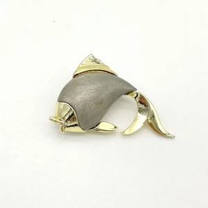 Vintage JJ Fish Brooch Gold Tone Gray Enamel Koi Carp Lapel Pin - Picture 1 of 4