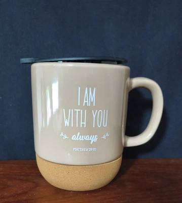 Tazas de café de cerámica inspiradoras -15 oz con fondo de corcho con tapa deslizante crema Foto 1 de 4