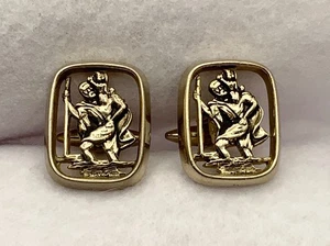Vintage Men's ST. Christopher Cufflinks Silver Tone - Picture 1 of 6