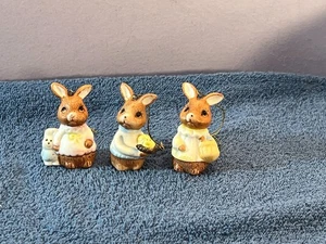 Christmas Easter ornaments set of 3 porcelain rabbits with chicks basket bunny - Picture 1 of 5