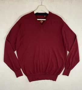 Maglione vintage Orvis uomo grande rosso scollo a V 100% lana merino maglia maglione retrò - Foto 1 di 9