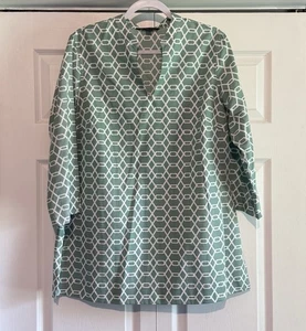Brooks Brothers Women’s Split Neck Tunic Green White 3/4 Sleeves Size XL NWOT - Picture 1 of 7