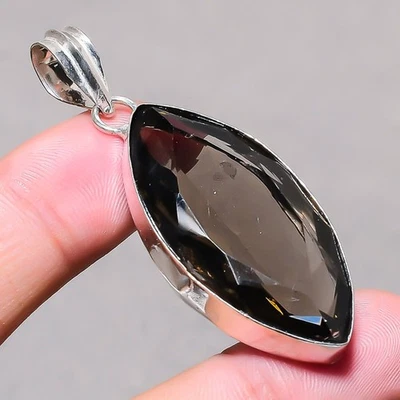 Faceted Smoky Quartz Marquise Shape Gemstone Ethnic Jewelry Pendant 2.4" SR 2911 - Image 1 of 4