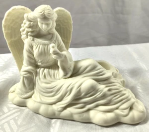 Angel with Bird Candle Holder Nice White w/ Cloth Bottom 7" x 5" x 3" - Picture 1 of 9