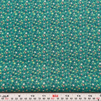 Tela vintage de mezcla de algodón verde selva con flores de calicó por media yarda Foto 1 de 2