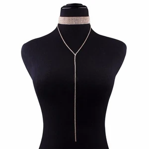 Collana Chocker Choker Choker Diamante Simulata 10 Righe Cristallo Moda - Foto 1 di 12