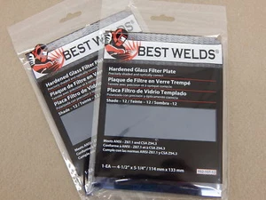 2 BEST WELDS 4.5" x 5.25" HARDENED GLASS FILTER PLATES SHADE 12 4-1/2" x 5-1/4" - Picture 1 of 2