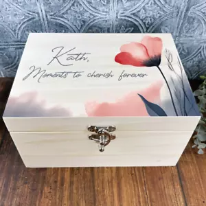 Poppy Personalised Memory Box - Luxury Wooden Box - Misty Poppy illustration - Picture 1 of 11