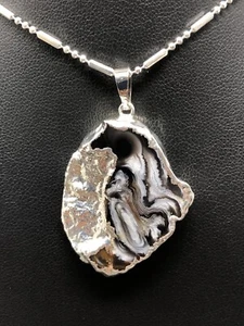Clear Quartz Druzy Agate Slice SP PENDANT W/ Necklace Reiki Crystal Healing P50 - Picture 1 of 6