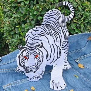 Large White Tiger Patch Vintage Retro Embroidered Collectible Badge 11 x 7 Inch - Picture 1 of 2