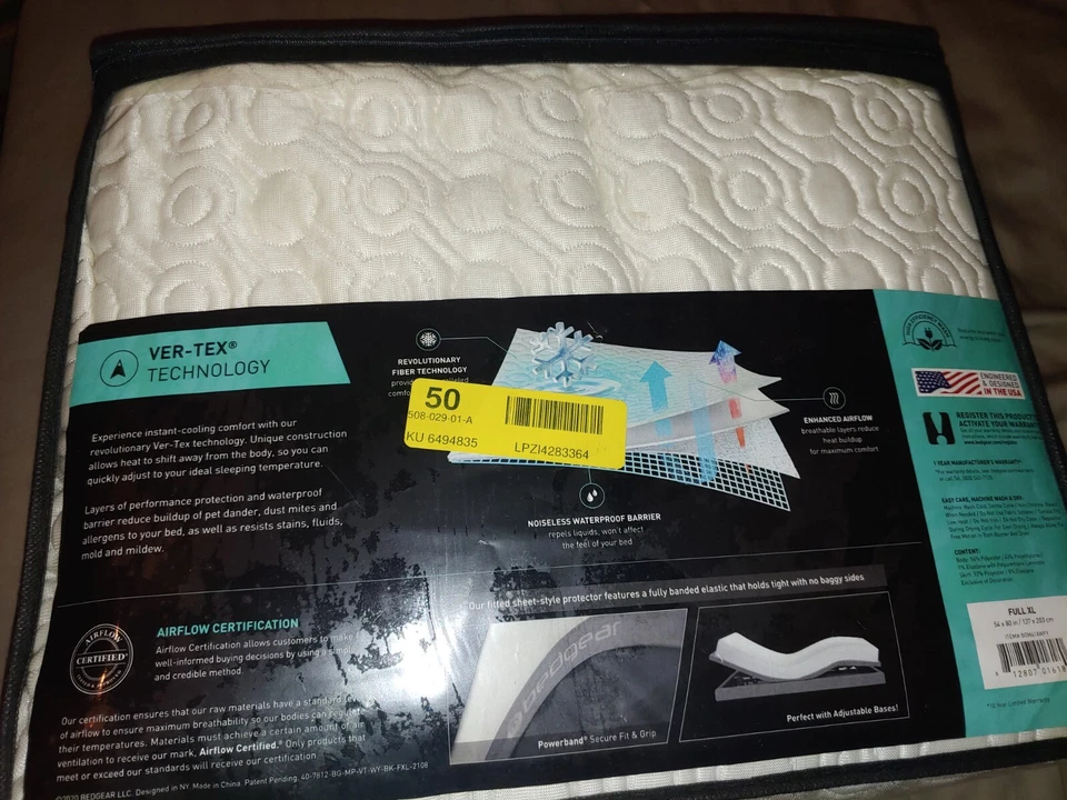 Bedgear Ver-Tex Mattress Protector - White, Size Queen (BGM61AWFQ)