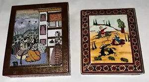 2 VINTAGE ASIÁTICO / MEDIO ORIENTE? CAJAS BARATIJAS DE MADERA DECORATIVAS - Imagen 1 de 6