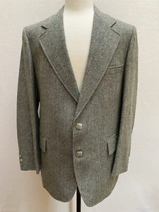 VTG Cricketeer Harris Frank Green Herringbone Tweed SportCoat Jacket Blazer 44L - Picture 1 of 10