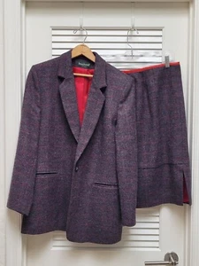 Harve Benard Vintage 80’s 2 PC Skirt Suit Plaid Lined Jacket 100% Wool Size 12 - Picture 1 of 14