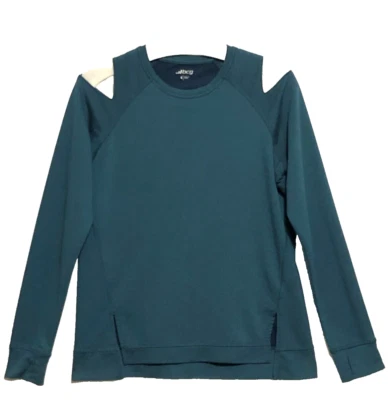 bcg Size S Solid Dark Teal Cold Shoulder Long Sleeves with Thumbholes Stretch - Image 1 of 4